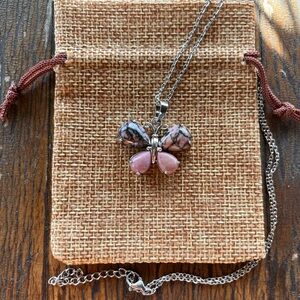 Rhodonite Butterfly Necklace Rhodonite Necklace Crystal Quartz Necklace